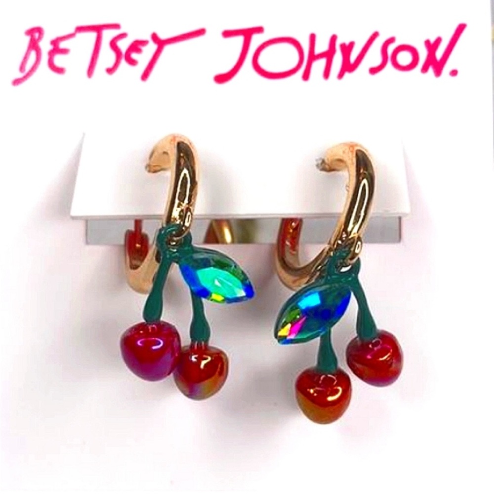 New Betsey Johnson BABYCAKES CHERRY HUGGIE EARRINGS RED